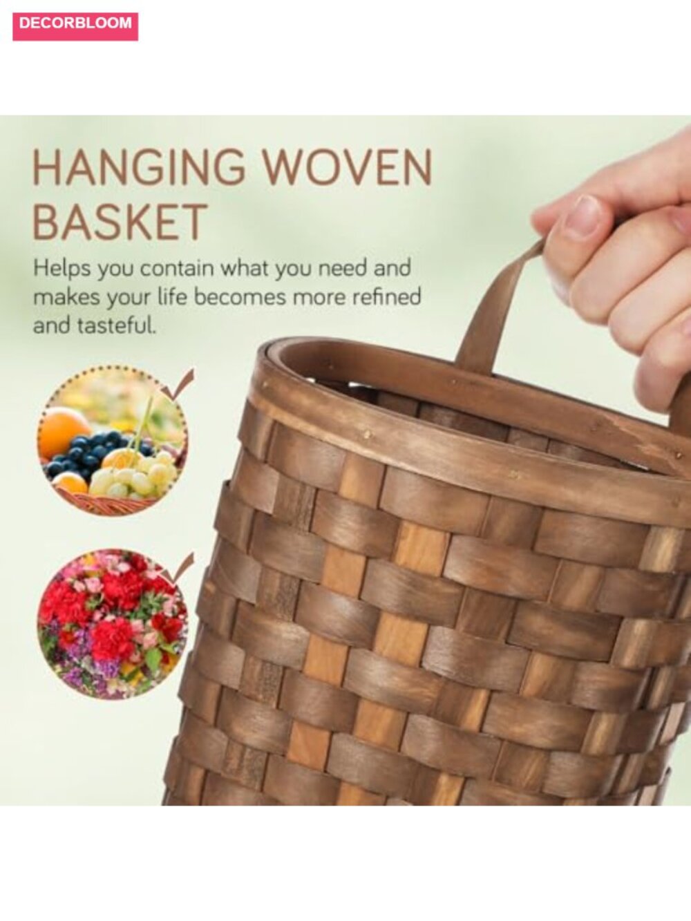 Woven Wall Hanging Storage Basket for Fruit Vegetables Farmhouse Kitchen Decor - Picture 5 of 6